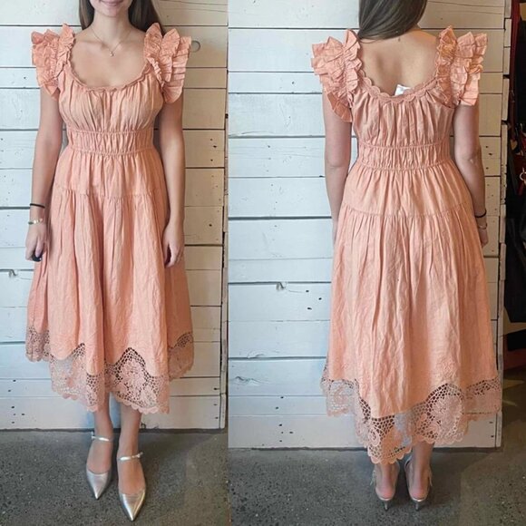 ULLA JOHNSON Leona Linen-Blend Tiered Maxi Dress in Azalea Size US 6